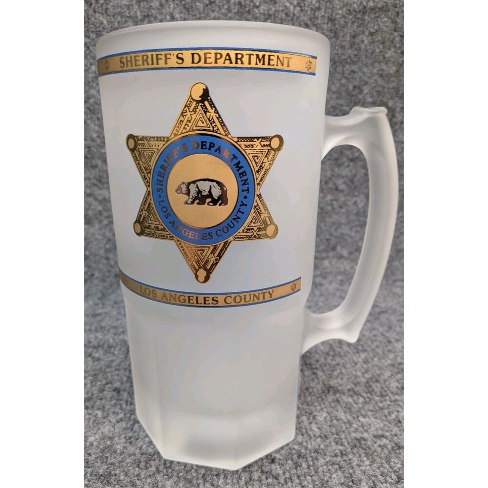 Vintage LASD Los Angeles County Sheriff Department Frosted Glass Mug Stein 8"
